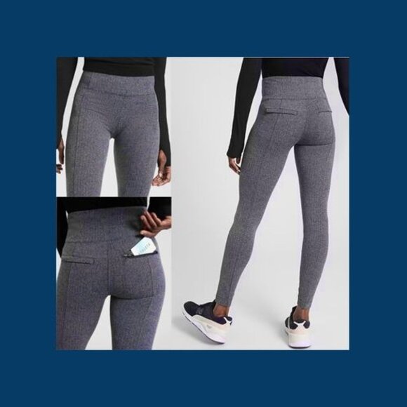 Athleta Delancey Herringbone Tights Womens L‎ Navy High Waist Trouser Corpcore - Picture 1 of 11